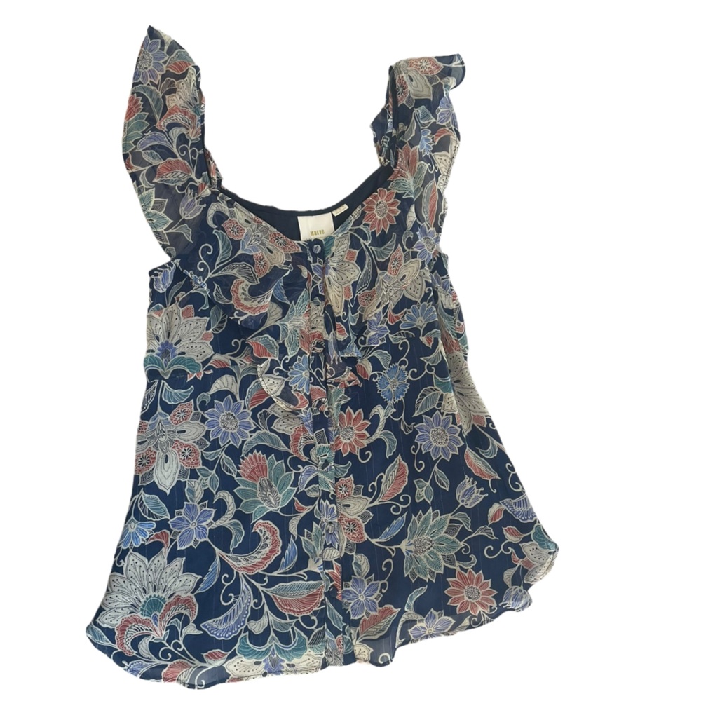 Anthropologie Maeve Off The Shoulder Flowy Floral Blouse Ruffle Top Size 14 - Picture 7 of 16